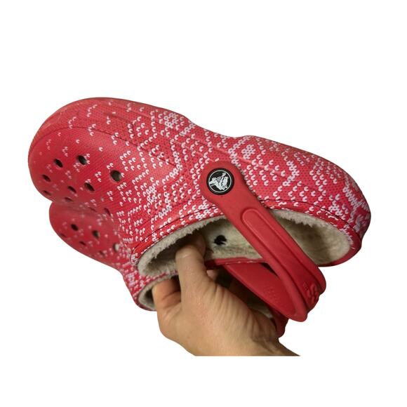 CROCS classic lined holiday Christmas Clogs women’s sz 7 sandals gently used - Picture 11 of 13